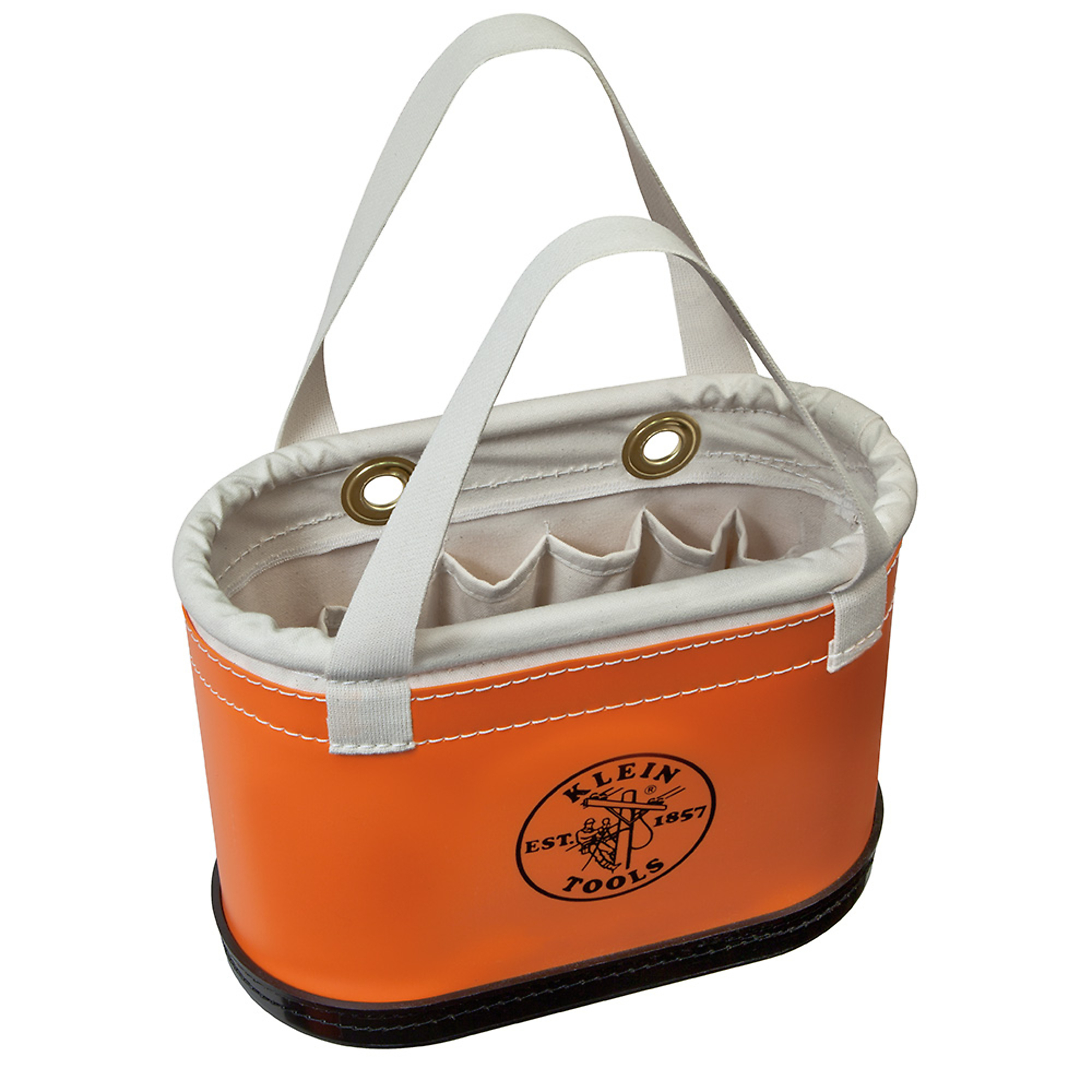 Klein Tools, Hard-Body Bucket, 14-Pocket Oval Bucket, Orange/Wh, Color Orange, Pockets (qty.) 14 Material Polyethylene, Model# 5144BHHB